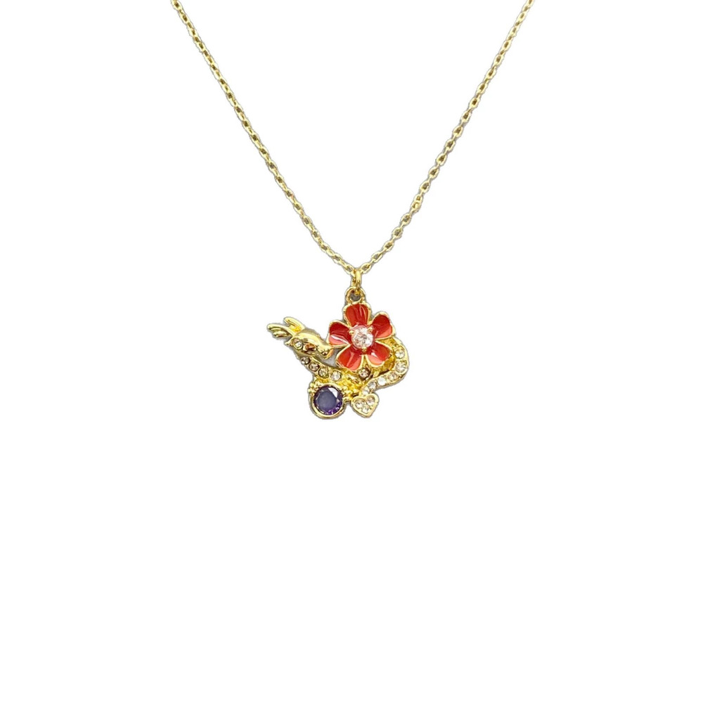 kate spade Enamel Inlaid Flower Full Diamond Dragon Metal Necklace - Picture 5 of 6